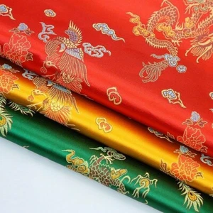 Chinese Satin Silk Dragon Phoenix Fabric Cloth Cheongsam Costume Upholstery DIY - Picture 1 of 15