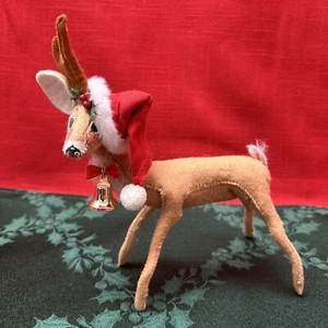 1990's Annalee Mobilitee Doll Poseable 8” Reindeer Santa Hat Christmas - Picture 1 of 9