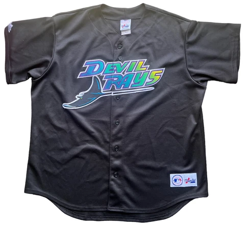 VTG 90’S TAMPA BAY DEVIL RAYS MAJESTIC BLACK JERSEY Sz XL Rare HTF Made In USA Cover