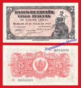 ESPAÑA SPAIN 5 Pesetas 1937 Portabella Pick 106 SC- / aUNC - Imagen 1 de 2
