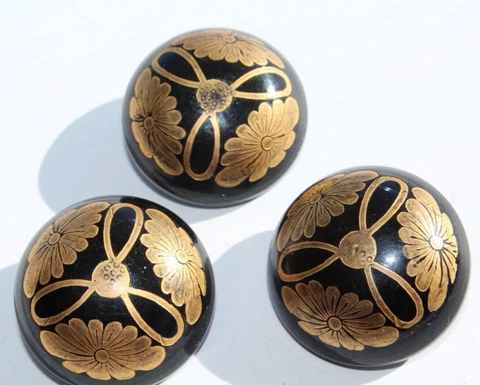 3 Pc. Set Art Nouveau Gold Painted Black Lacquerware Gorgeous 1" Antique Buttons Cover