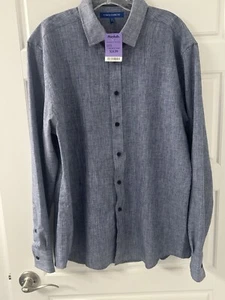 Vince Camuto Men Size L Blue Stretch Summer Long Sleeve Casual Shirt NWT’S - Picture 1 of 5