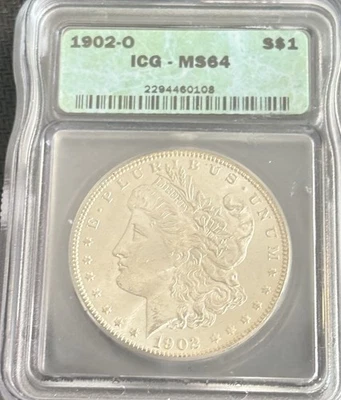 ICG near GEM graded MS64, very attractive untoned 1902-O Morgan silver dollar - Image 1 of 4