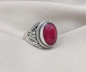 Ruby Ring 925 Silver Vintage Boho Jewelry July Birthstone Gift for Her - Picture 1 of 9