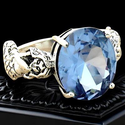 MERMAID VICTORIAN STYLE 925 SOLID STERLING SILVER SIMULATED AQUAMARINE RING 931 - Image 1 of 4