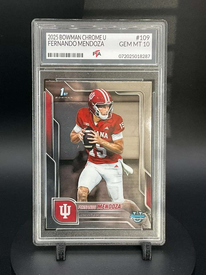 Bowman Chrome U #109 2025 Fernando Mendoza, Indiana gema como nueva PTA 10 🔥 Foto 1 de 2