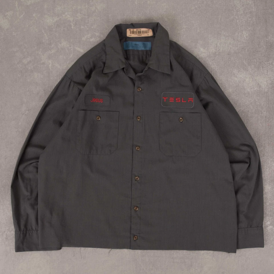 Camisa de trabajo recortada Tesla vintage L para hombre gris coche Foto 1 de 4