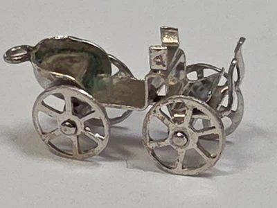 Plata de ley ~ Dije de carro ~ ¡LAS RUEDAS SE MUEVEN! ~ Central Park ~ DE COLECCIÓN c1940 Foto 1 de 4