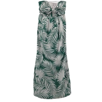 Maxi Vestido MILLY Sin Tirantes 4 Verde Estampado de Hojas Tropicales Resort Vacaciones Foto 1 de 4