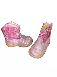 Roper Toddler Girl size 4 Pink Faux Leather Western Diamond Sparkle Cowboy Boots - Picture 1 of 8