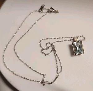 Necklace With Light Blue Gem In 10k White Gold And Yellow Gold Frame. - Picture 1 of 4