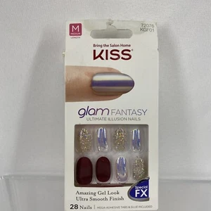 72076 Kiss Glam Fantasy KGF01 TAN LINES 28 Nails Burgundy Gold Ultimate Illusion - Picture 1 of 2