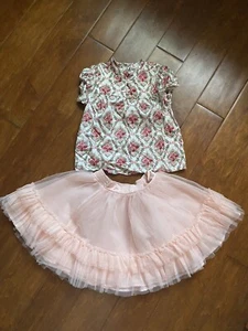 LN JANIE and JACK Girls Holiday Party 2pc Rose Top Shirt Peach Tulle Skirt 5 6 7 - Picture 1 of 6