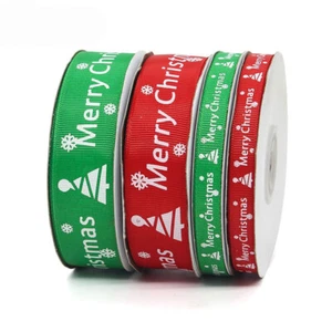 2 Rolls of 25 Yards Green + Red Grosgrain Ribbons Merry Christmas 1cm 2.5cm - Picture 1 of 10