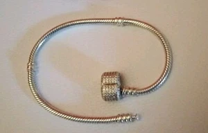 Authentic Pandora Clear Pave Zirconia Barrel Clasp Bracelet 590723CZ 19cm Vgc - Picture 1 of 5