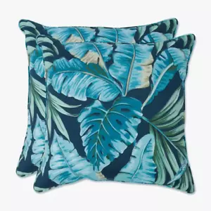 Floral Blue Square Outdoor Square Throw Pillow 2-Pack - Picture 1 of 12