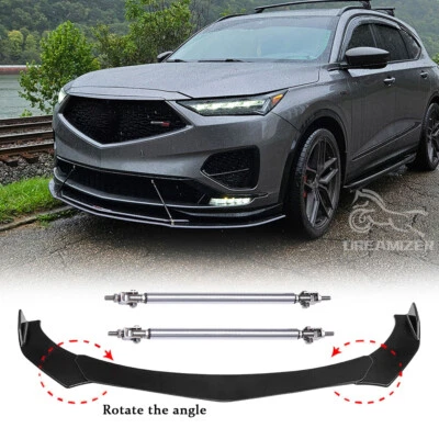 Gloss Black Front Bumper Lip Splitter Spoiler Strut Rods For Acura MDX 2001-2024 - Image 1 of 4