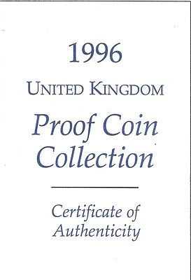 1996 Great Britain 9 Coin 2 Page C.O.A. Document Set~Free Shipping - Image 1 of 2
