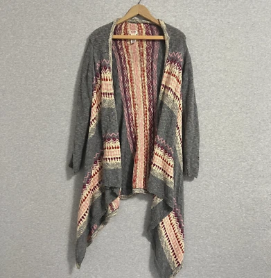 Mossimo Cárdigan Suéter Mujer Grande Gris Rosa Azteca Suroeste Plumero Boho Foto 1 de 4
