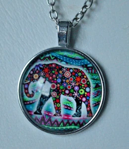 Collar colgante redondo elefante cadena de eslabones de plata gargantilla floral flor llamativa - Imagen 1 de 2