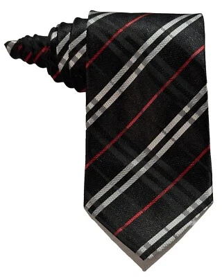 NEW MENS SILK TIE HANDMADE BLACK RED SILVER GRAY PLAID STRIPE PATTERN - Image 1 of 4