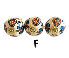 Ceramic Door/Drawer Knobs Multicoloured & Gold Glazed Vintage Charm Knobs 6x4cm