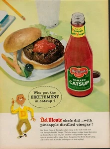 Comida condimento Catsup Ketchup Del Monte 1956 años 50 anuncio impreso vintage hamburguesa freír - Imagen 1 de 9