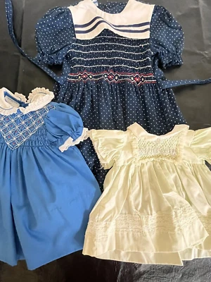 3 Polly Flinders Hand Smocked Dress Lot Infant 24 Month & Girls 6 Vintage - Image 1 of 4