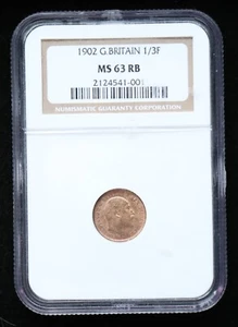UK (Malta) 1902 1/3 Farthing - Old NGC Holder MS 63 RB - Edward VII - WOW - Picture 1 of 4