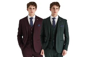Men’s Glen Check Suit Tweed-Like Tailored Fit 3PC Set for Wedding & Business - Picture 1 of 21