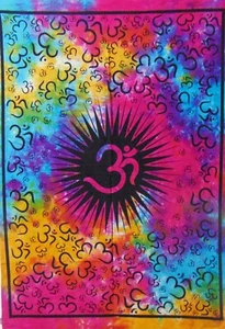 Indian Om Kiran Tapestry Multicolor Tie Dye Wall Hanging Home Decorative poster - Picture 1 of 4