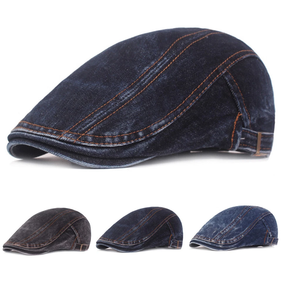 Men’s Outdoor Hats Adjustable Newsboy Berets Hat Classic Denim Golf Driving Cap - Image 1 of 1