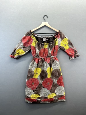 Mini Vestido Floral Juicy Couture Para Mujer Marrón Manga Larga Cuello Redondo Talla S Foto 1 de 4