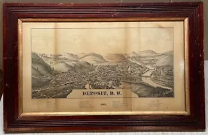 Antique 1887 Burleigh 'View of DEPOSIT NEW YORK' BIRDS EYE VIEW Map Lithograph - Picture 1 of 12