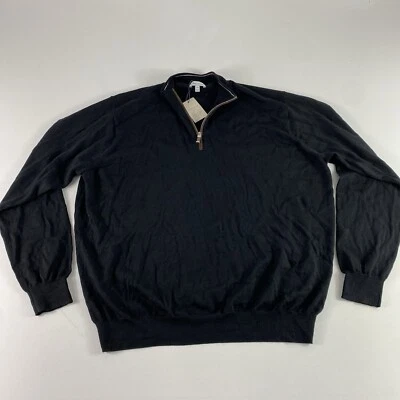 Peter Millar 1/4 Sweater Mens XXL Black Wool Knit Long Sleeve Crown Craft NWT - Image 1 of 4