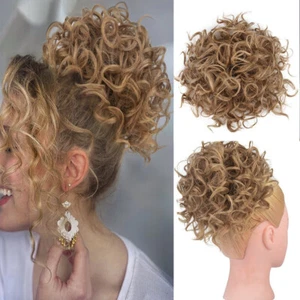 Messy Curly Bun Ponytails Clip in Curly Hairpiece Drawstring Chignon Fluffy Updo - Picture 1 of 26