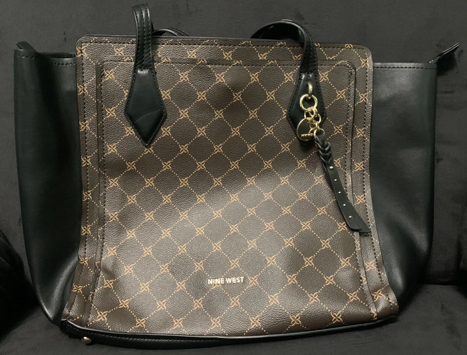 Bolso Cartera Bolso de Mano Nine West Marrón y Negro Brooklyn Jet Set Foto 1 de 4