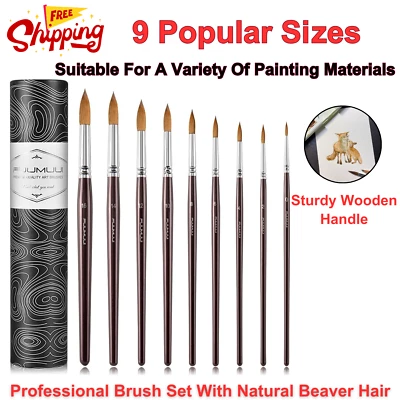 Sable Watercolor Brushes Professional Superior Kolinsky Watercolor Paint 9pcs US - Image 1 of 4