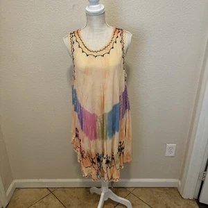 IN GEAR Batik bestickt Einheitsgröße ärmellos Minikleid Tunika Oberteil Cover Up - Bild 1 von 4