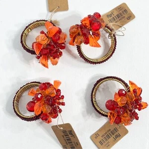 Pier 1 Servilletero Anillos Soporte X 4 Colorido Vidrio Cuentas Racimo Vibrante Naranja Rojo - Imagen 1 de 7