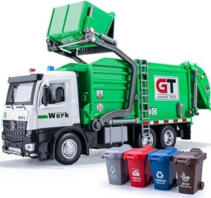 Garbage Truck Toys Metal Cab, Realistic Trash Truck Toys for Boys with Lights an - Picture 1 of 2