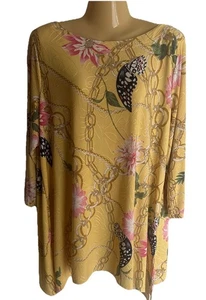 WOMENS SZ 1X JM COLLECTION Tunic Blouse Shirt Top Textured Navy/Yellow - Picture 1 of 6