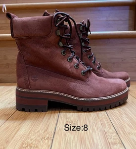 Timberland A23VA Women’s Waterproof Leather Boots Size 8 Burgundy Lace Up - Picture 1 of 8