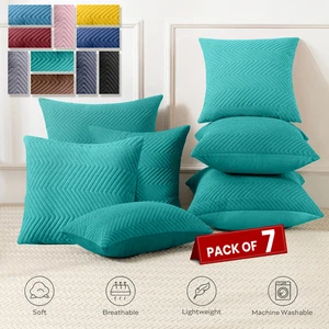 7 Pcs Cushion Covers Luxury Velvet Embroidery & Scandinavian Quilted Sofa Throw - Picture 1 of 115