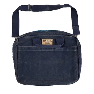 Vintage Lands End Bag Blue Canvas Messenger Satchel Briefcase Square Rigger - Picture 1 of 8