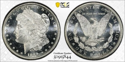 1889-S Morgan Silver Dollar $1 PCGS & CAC MS 63 Deep Mirror Prooflike (DMPL) - Image 1 of 4