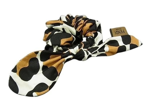 FENDI Hair Accessory Scrunchie - Brown, Ivory, and Black Silk Women's Hair Tie - Image 1 of 3