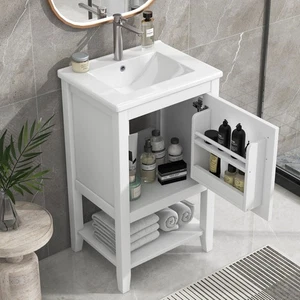 Tocador de baño de 20" con lavabo, mueble de baño con estante de almacenamiento y estante abierto - Imagen 1 de 83