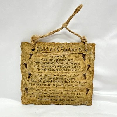 Vintage Cottagecore Resin Wall Plaque Children's Footprints Poem Rustic Sign - Image 1 of 4