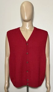 Tricots St Raphael Men 100% Wool Button-Up Red Cardigan Vest Knitted Large - Picture 1 of 8